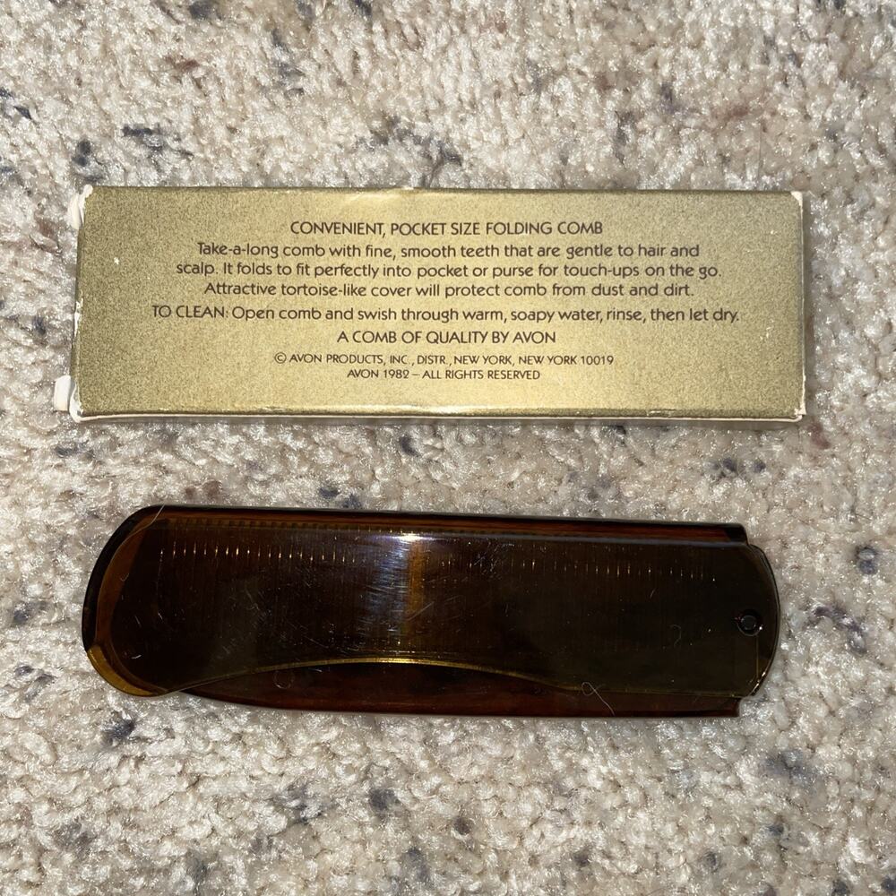 Vintage Avon 1982 Cambridge Collection Tortoise Folding Comb New in Box Travel